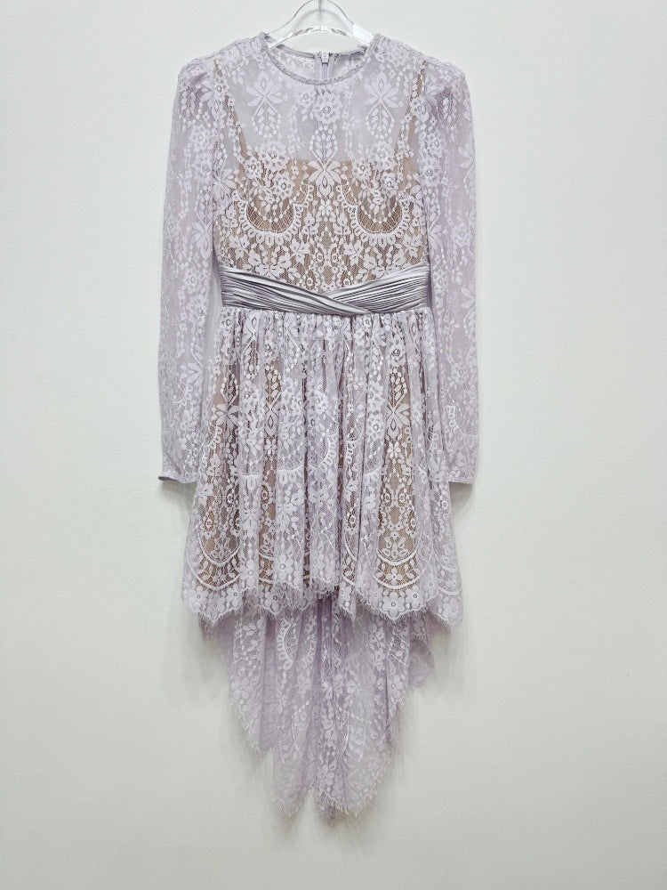 Asimetrik Mor Dantel Elbise