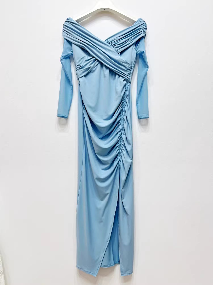 Buz Mavisi Uzun Elbise