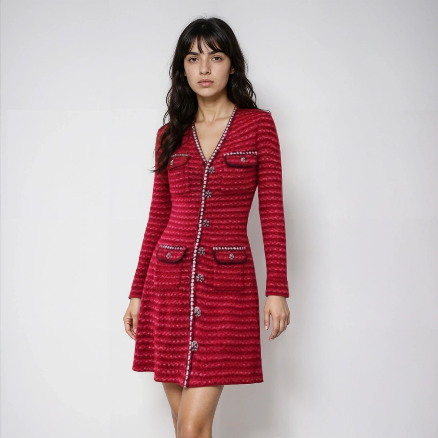Kırmızı Örme Yün Elbise