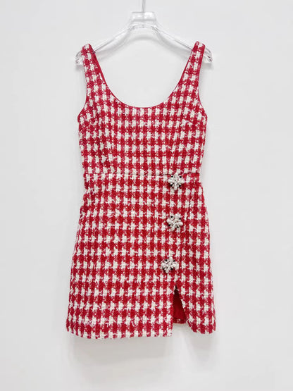 Kırmızı Kareli Mini Elbise