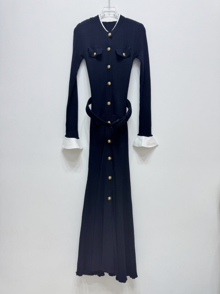 Lacivert Streç Örgü Elbise