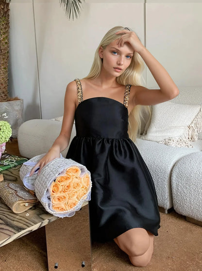 Arka Fermuar & Astarlı Siyah Elbise