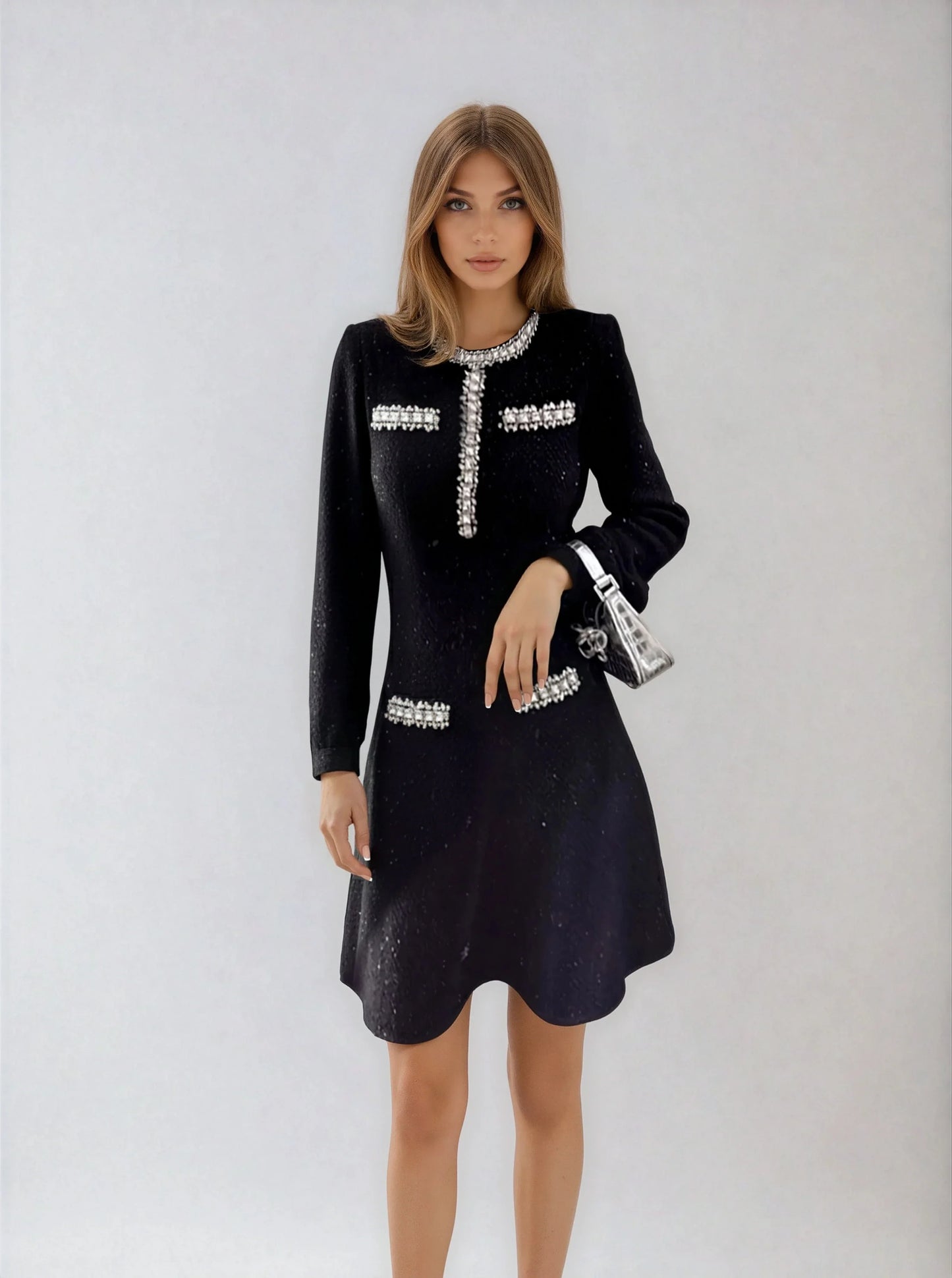 Siyah Payetli Örgü Elbise