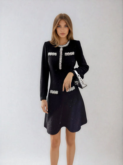 Siyah Payetli Örgü Elbise