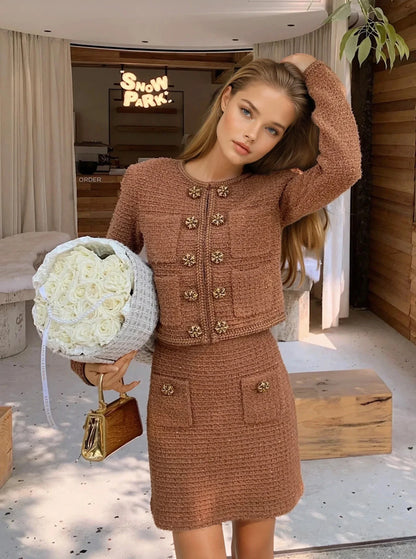 Kahverengi & Siyah Örgü Etek