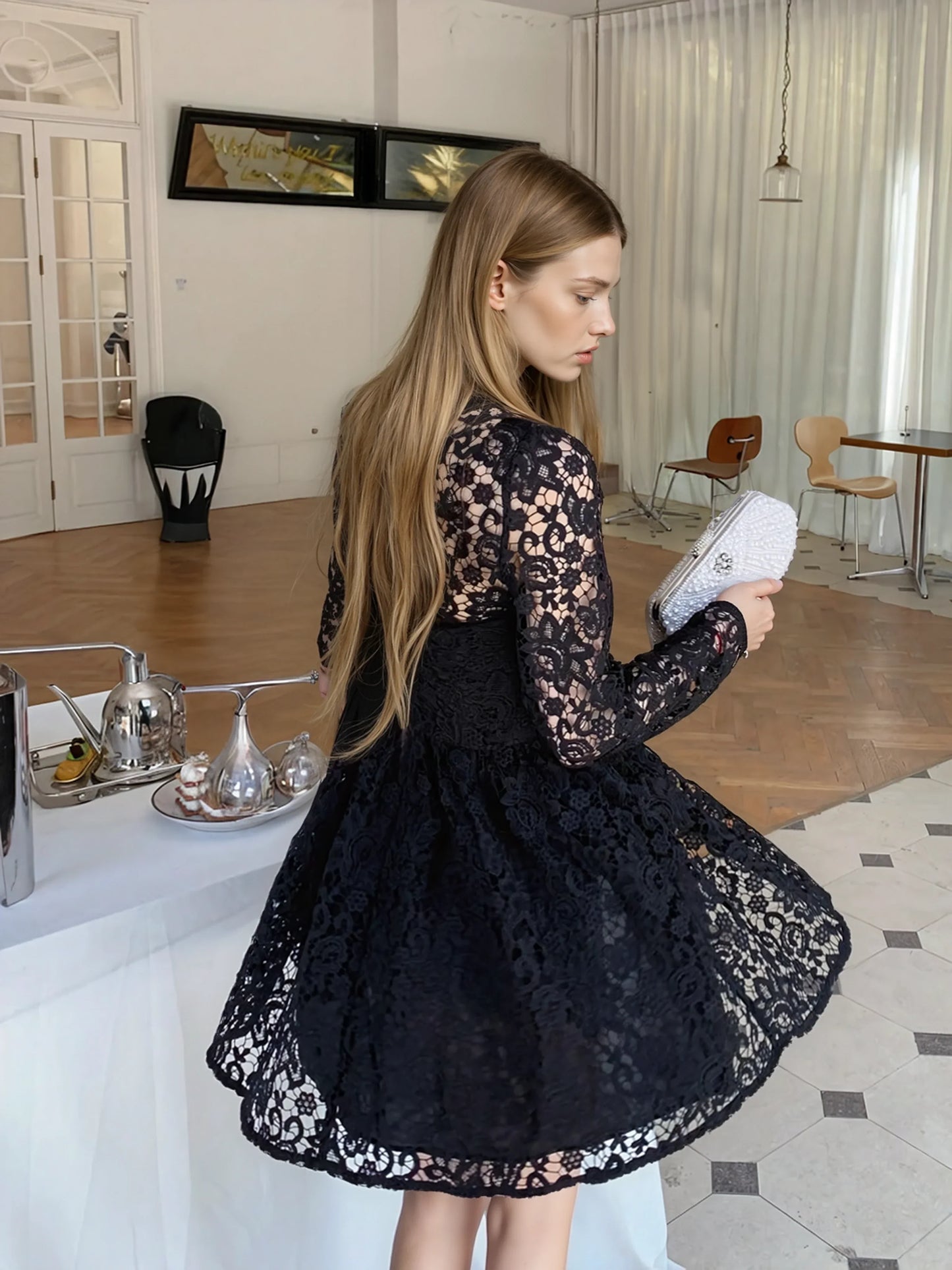 Siyah Dantel Elbise