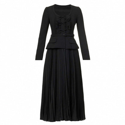 Siyah Pileli Uzun Elbise