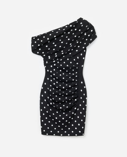 Polka Dot Drapeli Örme Mini Elbise