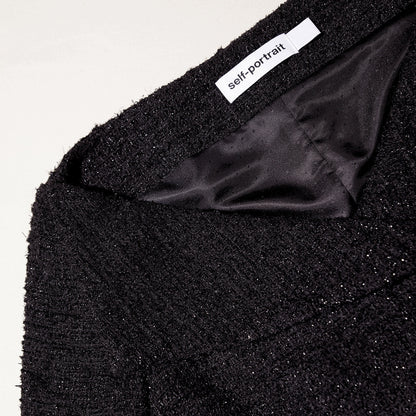 Siyah Omuz Açık Bukle Mini Elbise