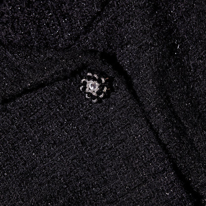 Siyah Omuz Açık Bukle Mini Elbise