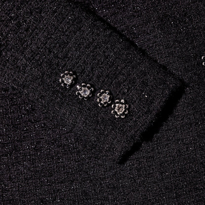 Siyah Omuz Açık Bukle Mini Elbise