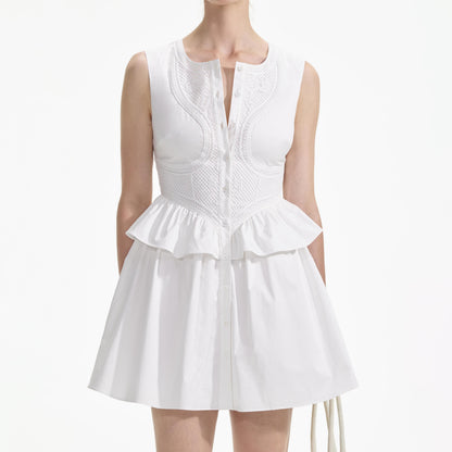 Beyaz Dantel Panelli Mini Elbise
