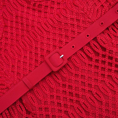 Kırmızı Örgü Dantel Midi Elbise