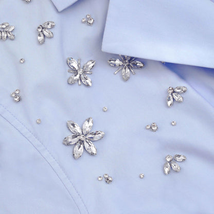 Mavi Pamuklu Süslemeli Mini Elbise