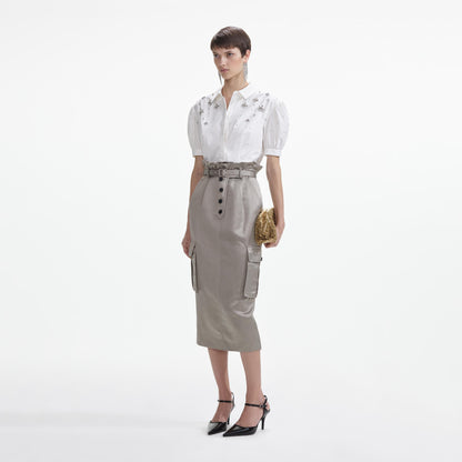 Beyaz Pamuklu Süslemeli Üst