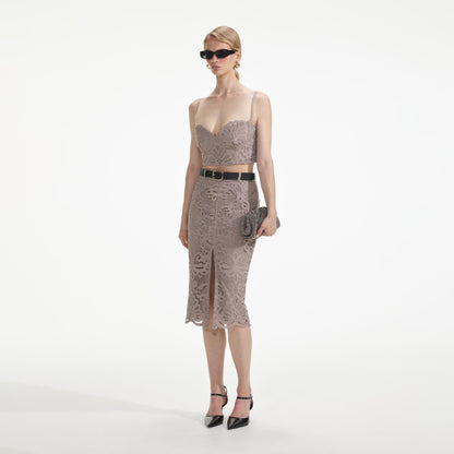 Gipür Dantel Midi Etek