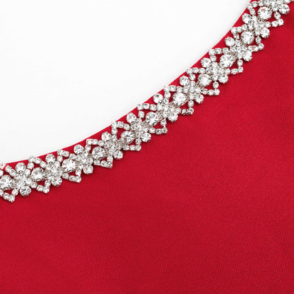 Kırmızı Tafta Pırlanta Midi Elbise