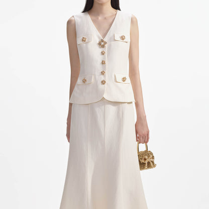 Krem Keten Midi Elbise