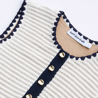 Krem Tığ İşi Kontrast Kesim Mini Elbise