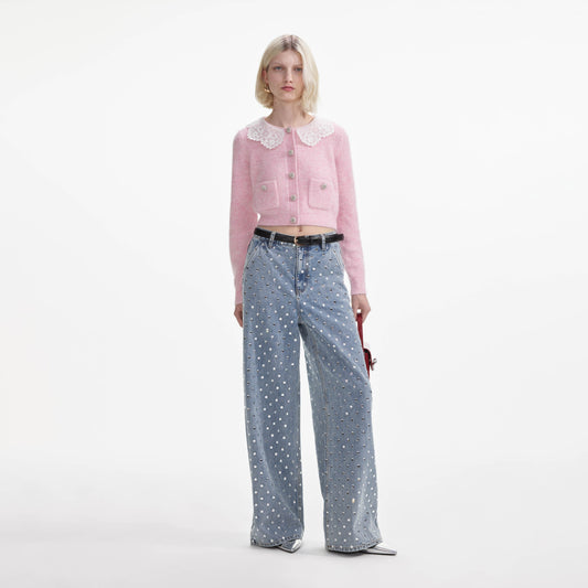 Pembe Kabarık Kaburga Örgü Hırka