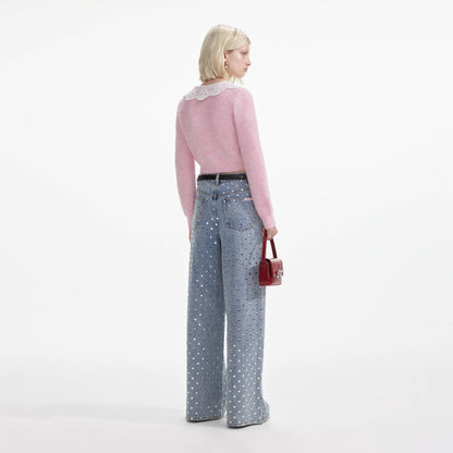 Pembe Kabarık Kaburga Örgü Hırka