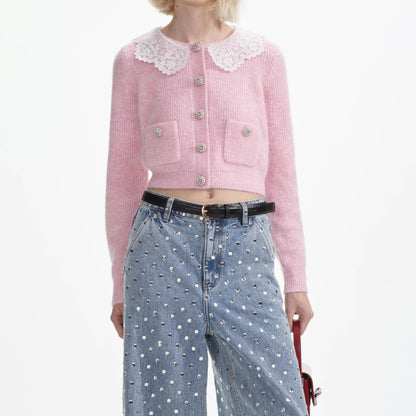 Pembe Kabarık Kaburga Örgü Hırka