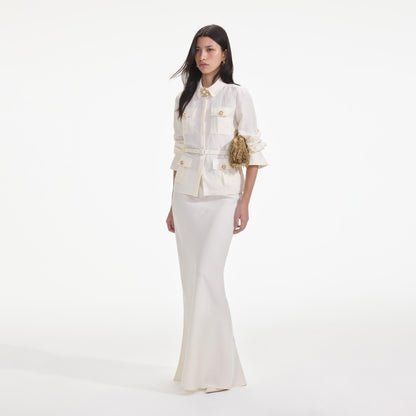 Krem Keten Uzun Elbise