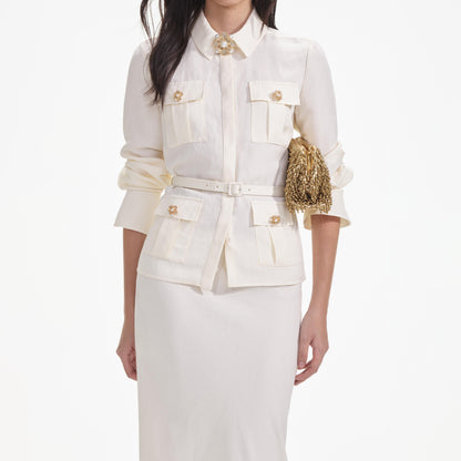 Krem Keten Uzun Elbise