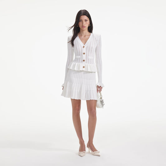 Beyaz Örme Peplum Mini Elbise