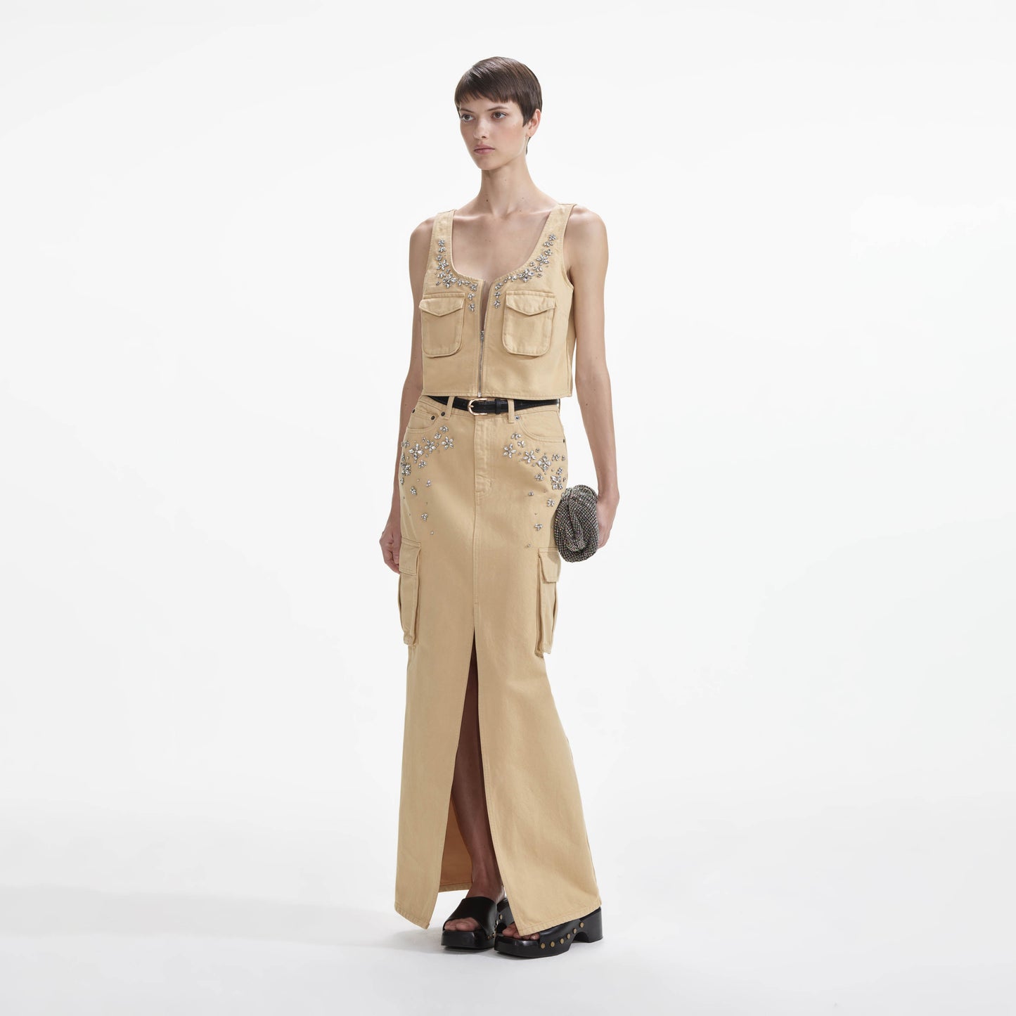 Süslemeli Kot Kargo Uzun Etek