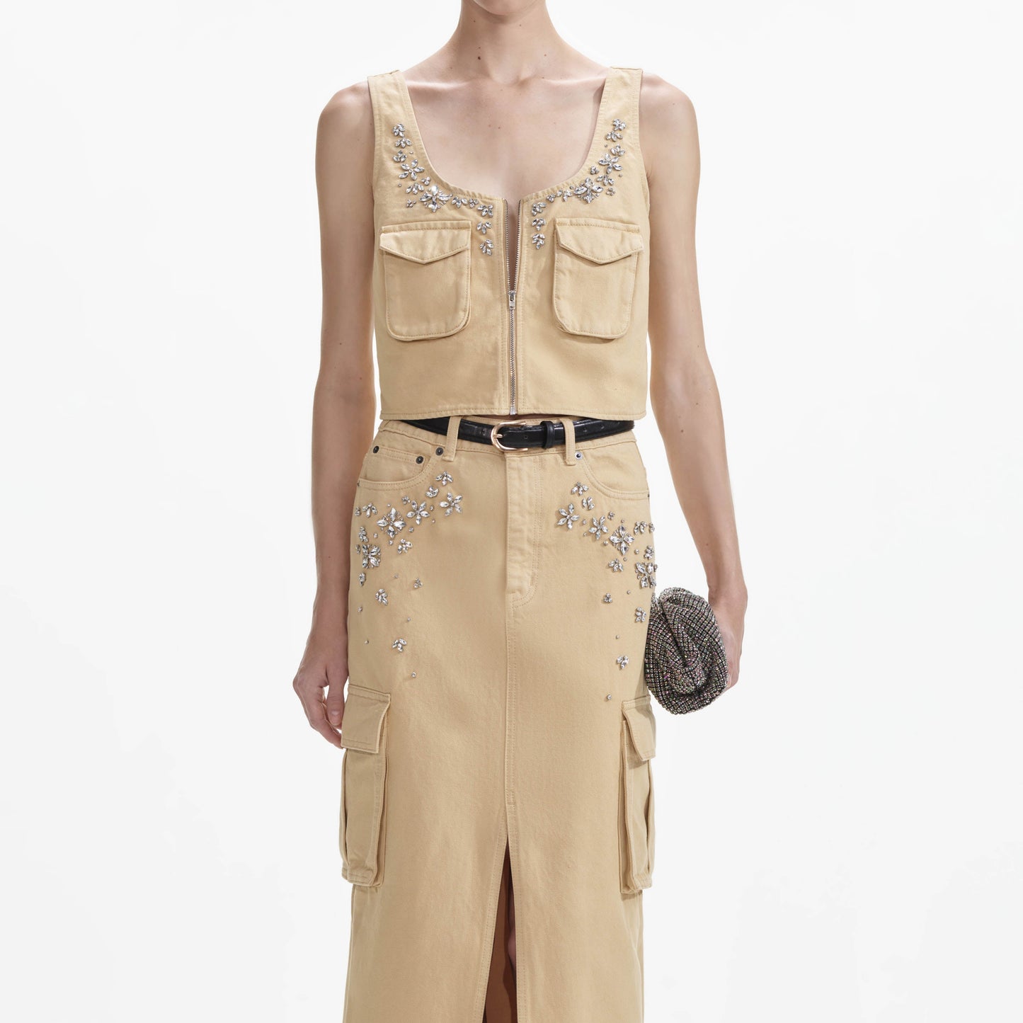 Süslemeli Kot Kargo Uzun Etek