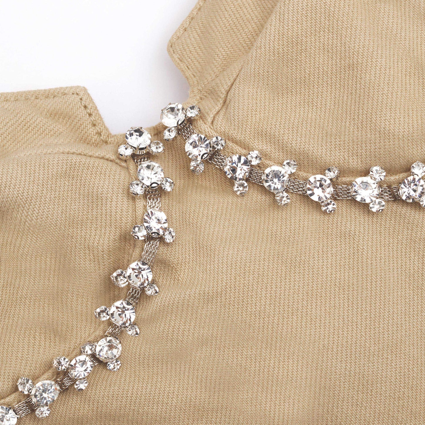 Bej Pırlantalı Kot Mini Elbise