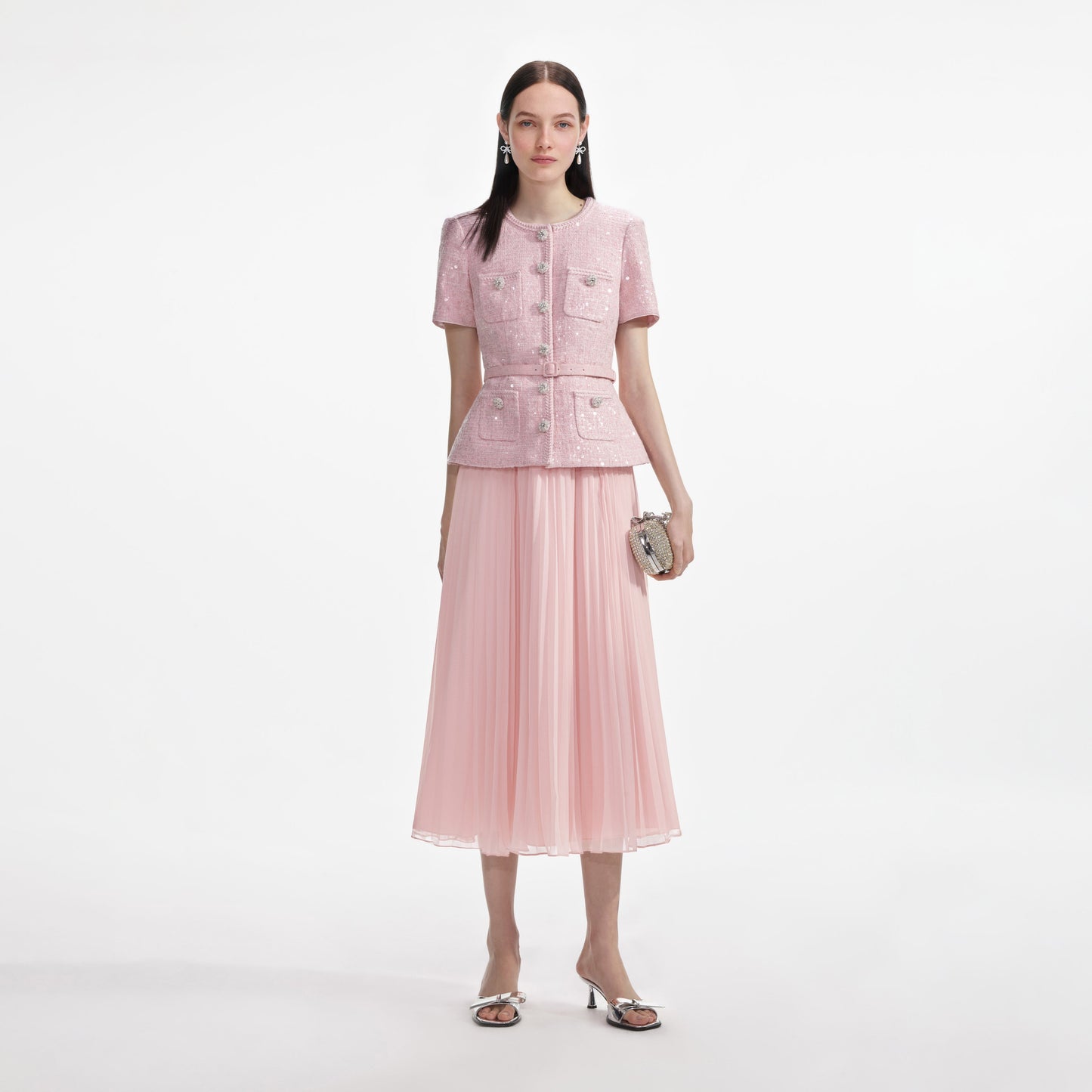 Pembe Buklet Payetli Midi Elbise