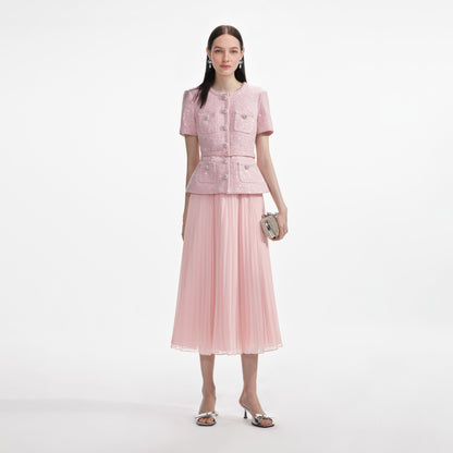 Pembe Buklet Payetli Midi Elbise