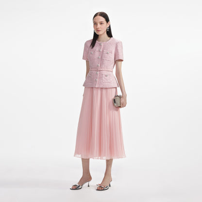 Pembe Buklet Payetli Midi Elbise