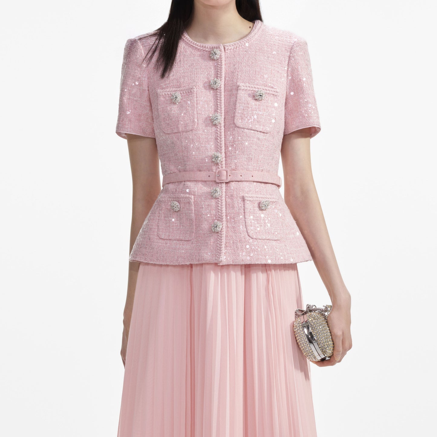 Pembe Buklet Payetli Midi Elbise