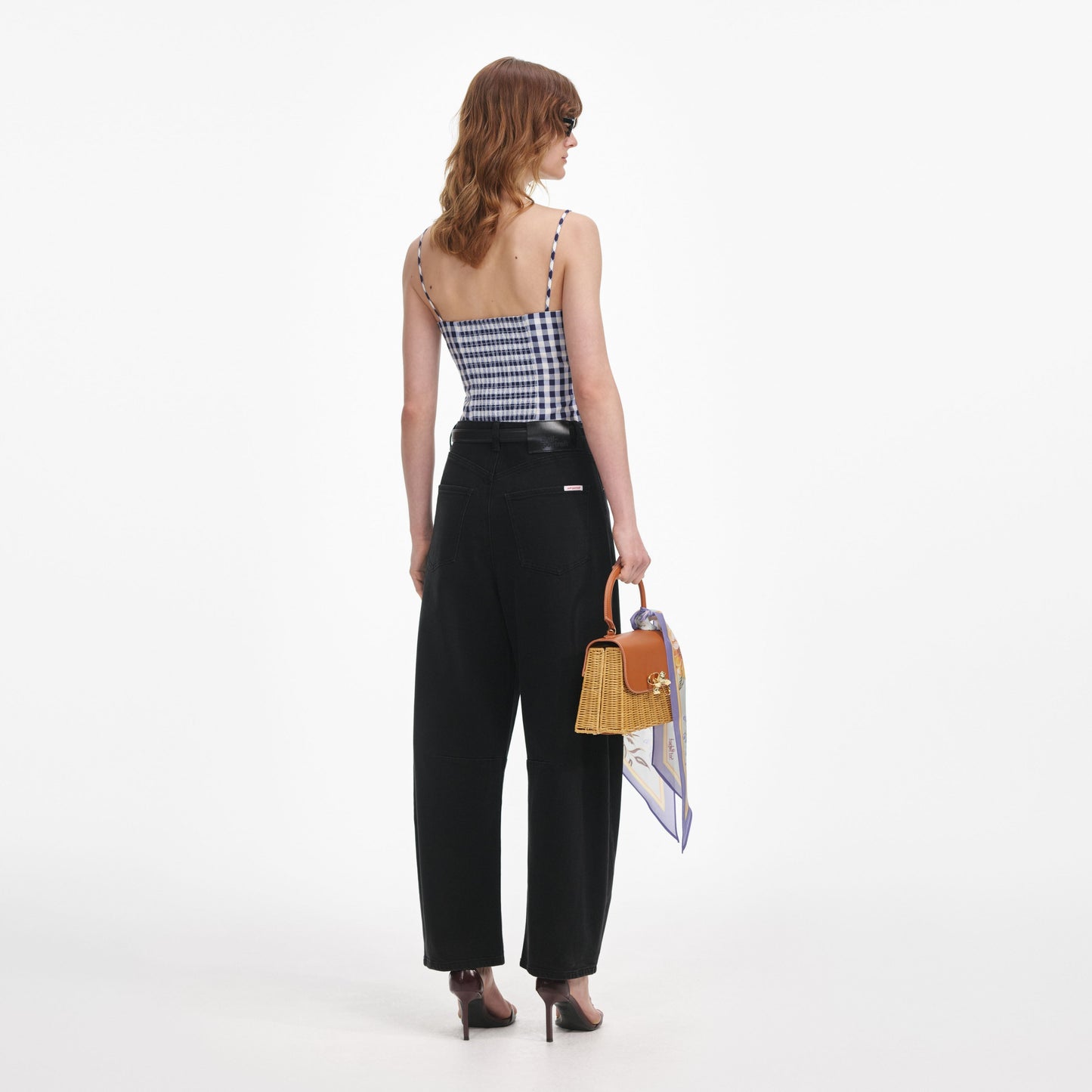 Lacivert Gingham Tafta Üst