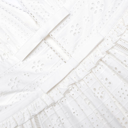 Beyaz Pamuklu Broderie Midi Elbise