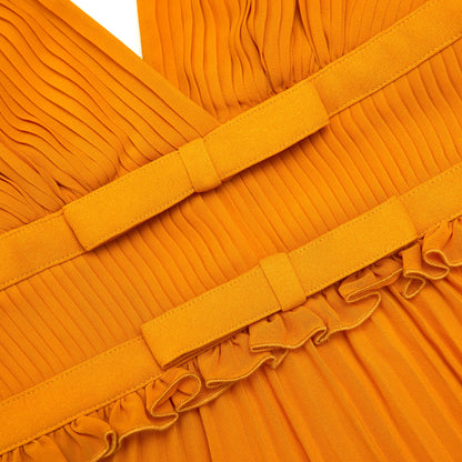 Yanık Turuncu Şifon Midi Elbise