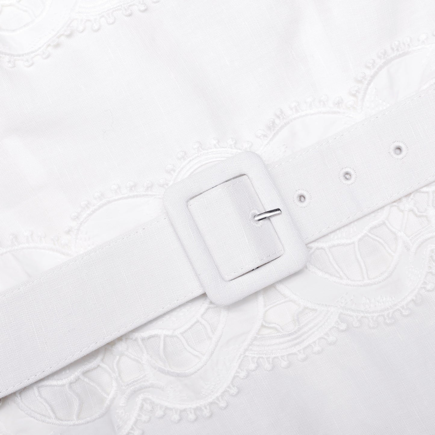 Beyaz Keten Dantelli Midi Elbise