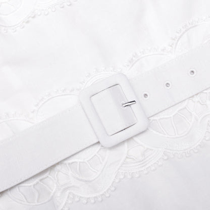 Beyaz Keten Dantelli Midi Elbise