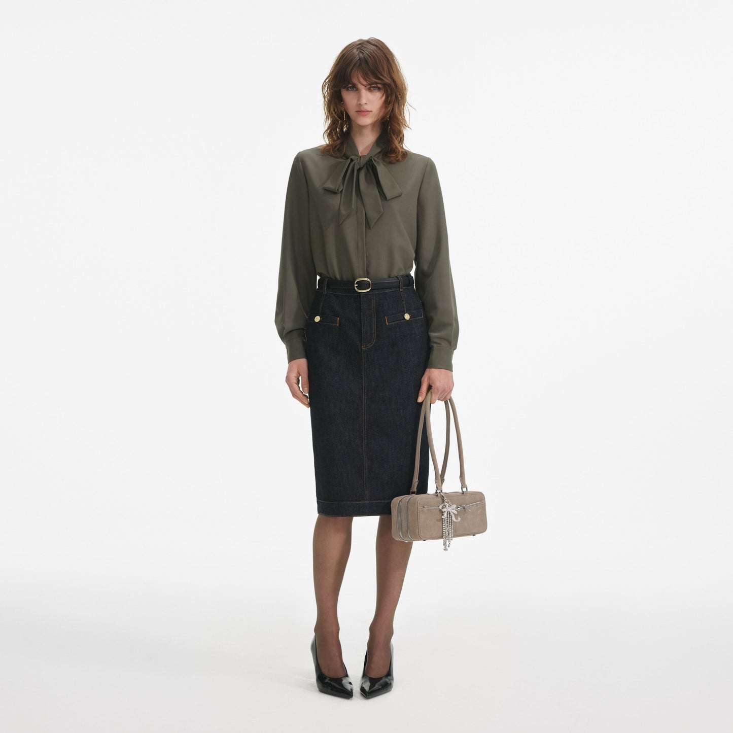 Haki Twill Yakalı Bluz