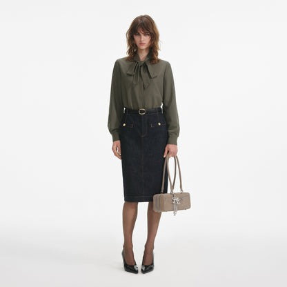 Haki Twill Yakalı Bluz