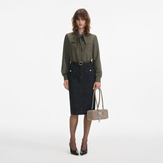 Haki Twill Yakalı Bluz