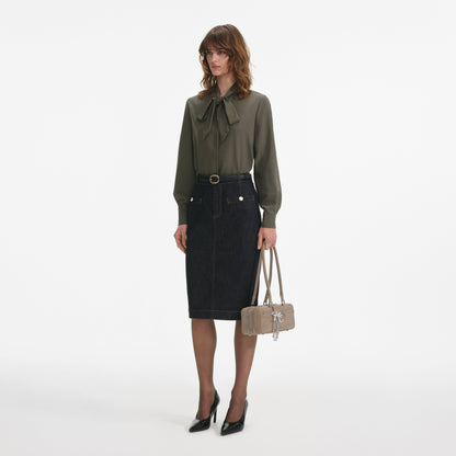 Haki Twill Yakalı Bluz