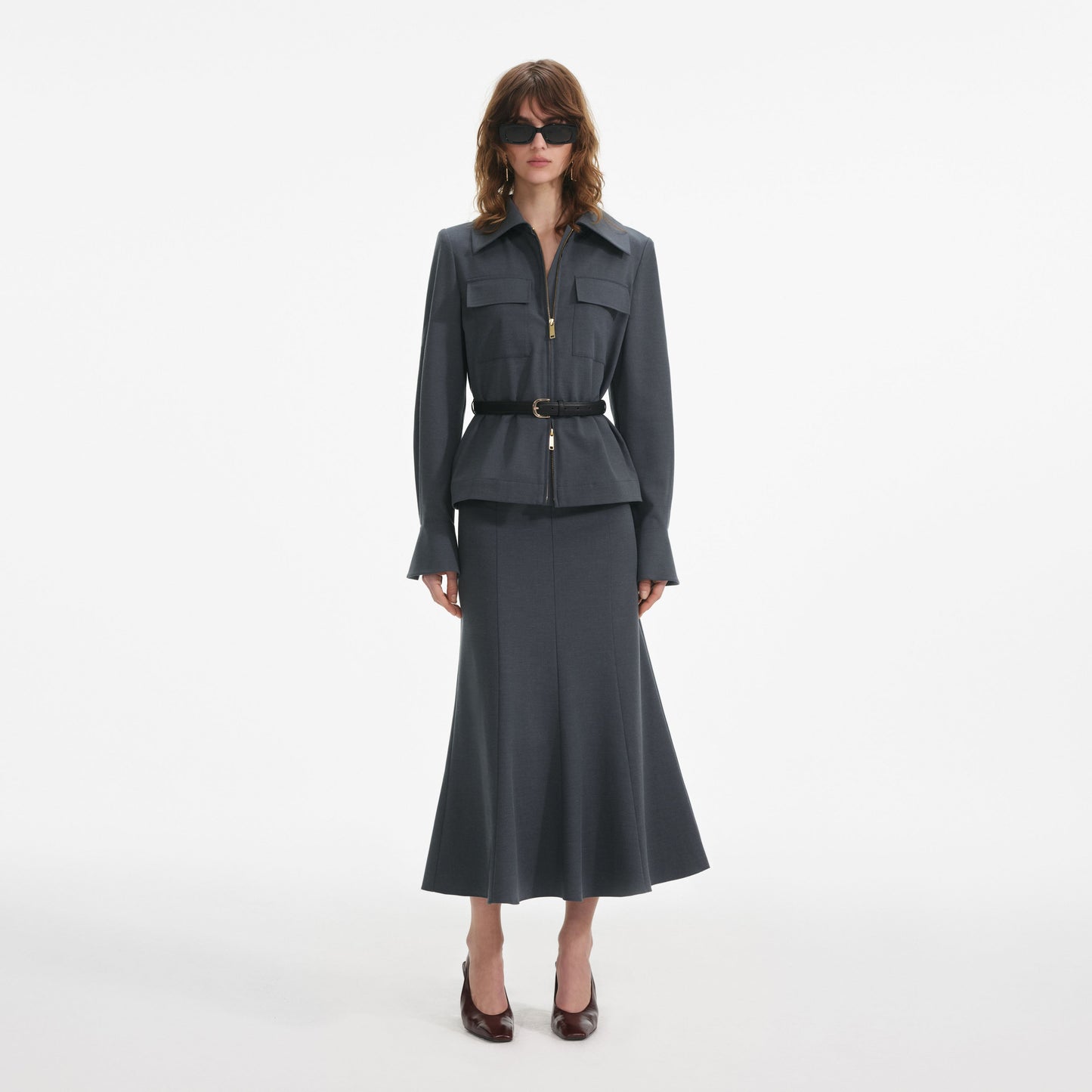 Gri Twill Midi Elbise