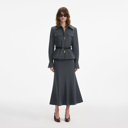 Gri Twill Midi Elbise