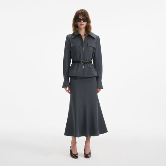 Gri Twill Midi Elbise