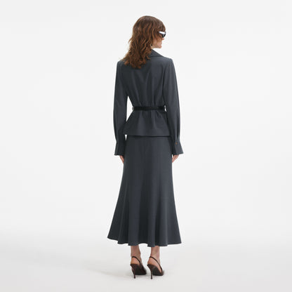 Gri Twill Midi Elbise