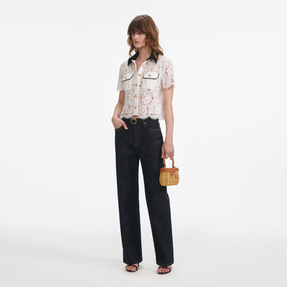 Beyaz Dantel Kontrast Yaka Üst